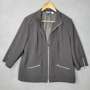 Zenergy By Chico's Coat Womens 2 Black Stretch Lined Pockets 3/4 Sleeves Outdoor